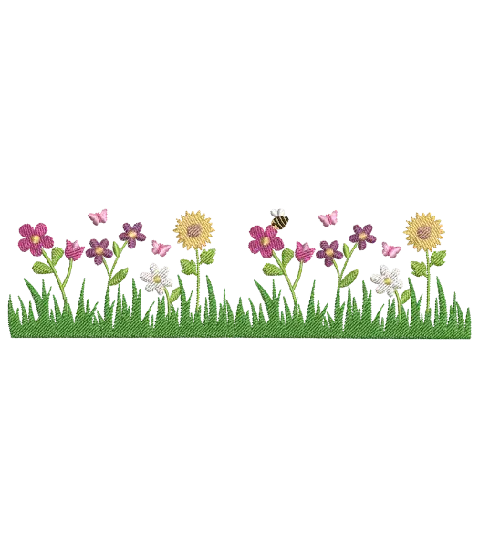 Matriz de Bordado Barrado Floral com Abelhas